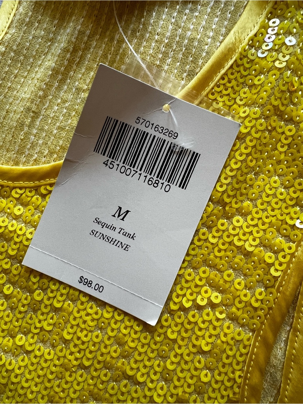 Boston Proper NWT Yellow Sequin Keyhole Tank Going Out Glam Disco Fever Vacation - Picture 4 of 9